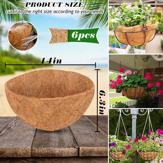 6Pcs 14Inch Coconut Liners for Planters round Hanging Basket Liners 100% Natural