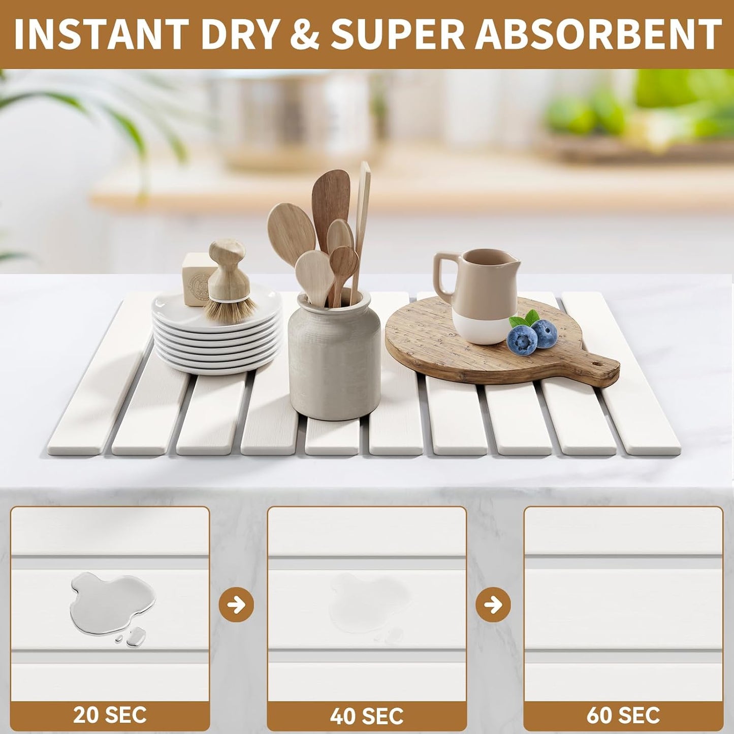 Diatomaceous Earth Drying Mat for Kitchen, 23.6''X15.3'', Eco-Friendly White