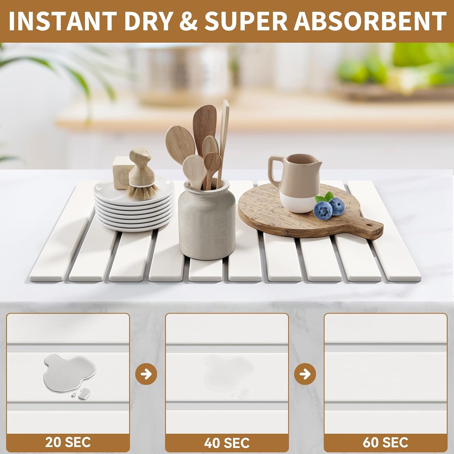 Diatomaceous Earth Drying Mat for Kitchen, 23.6''X15.3'', Eco-Friendly White