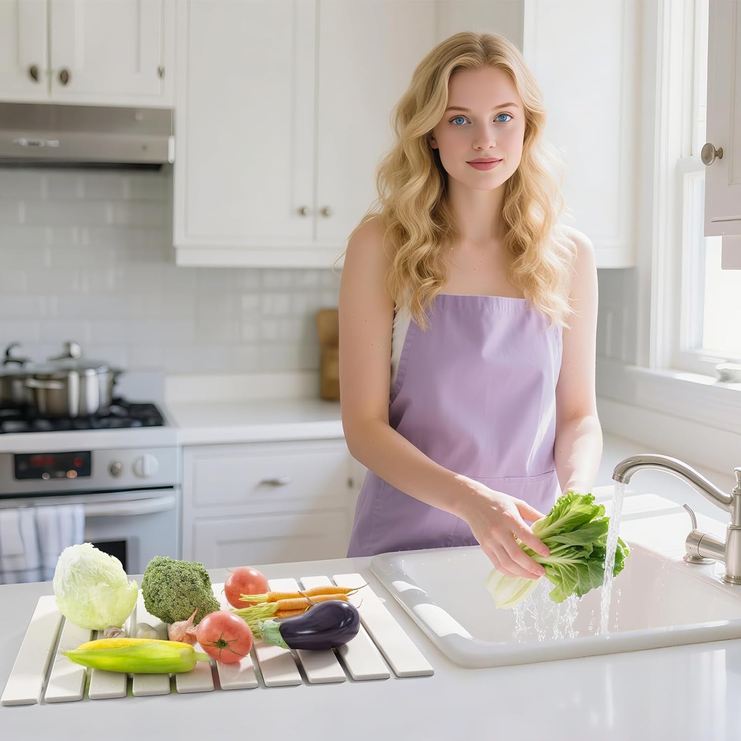 Diatomaceous Earth Drying Mat for Kitchen, 23.6''X15.3'', Eco-Friendly White