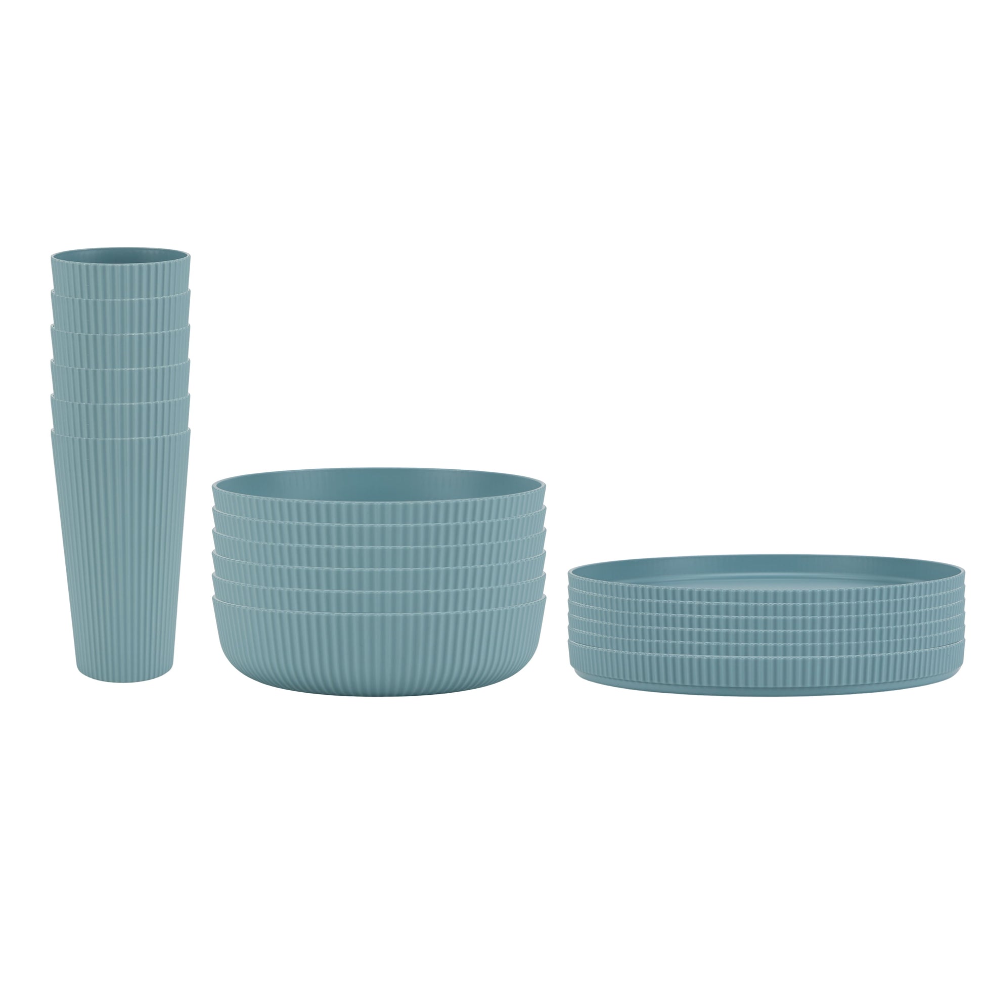 18-Piece Eco-Friendly Recycled Plastic Dinnerware Set, Blue