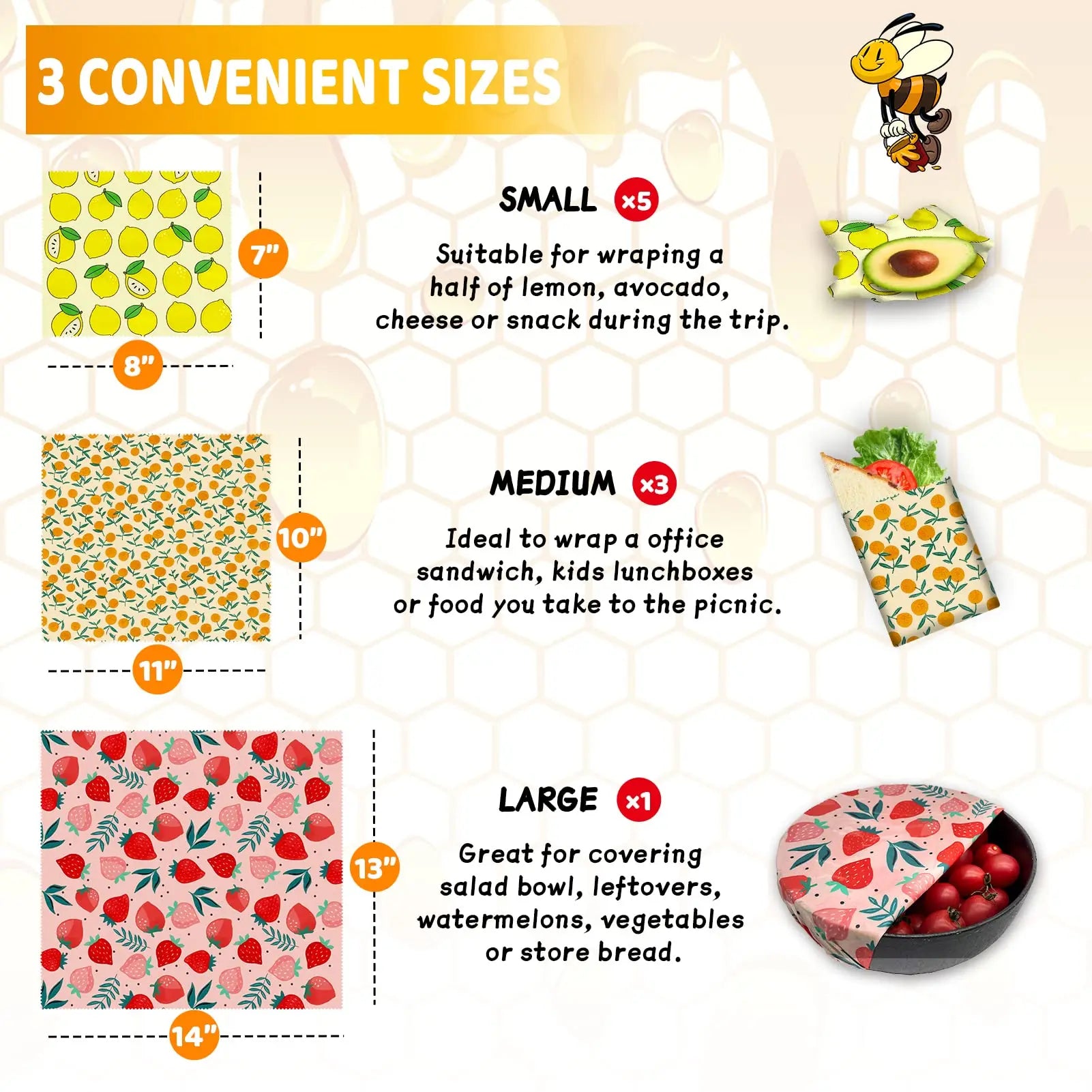 Reusable Beeswax Wrap Eco-Friendly Beeswax Food Wraps Zero Waste Bread Sandwich Food Wrap Organic Plastic-Free Food Storage