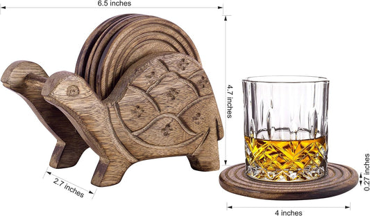 Wooden for Drinks, Eco-Friendly, Absorbent, Antique Look Handcrafted Coasters (Tortoise)