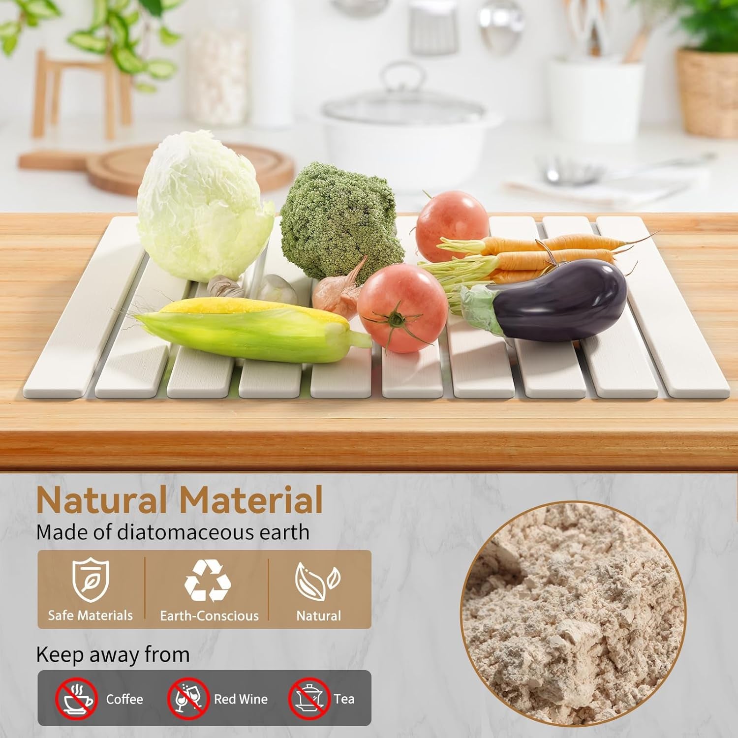 Diatomaceous Earth Drying Mat for Kitchen, 23.6''X15.3'', Eco-Friendly White
